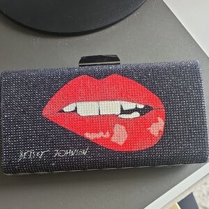 Betsey Johnson Glitter Too Much Lip Clutch Bag
